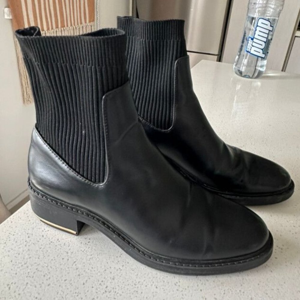 Zara Black Leather Sock Boots Size 8 / EU 39